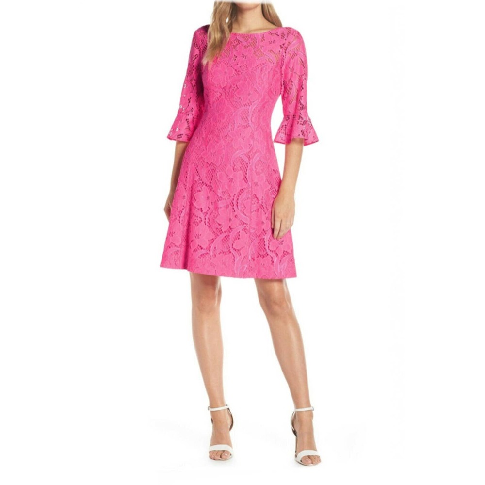 Lilly Pulitzer Allyson Pink Tropics Floral Vines Lace Sheath Dress Size 00